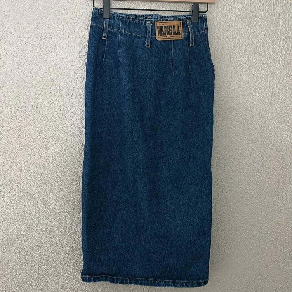 Women’s Watch LA Maxi Button‎ up Denim Skirt Small Vintage Y2K 90’s Cotton USA